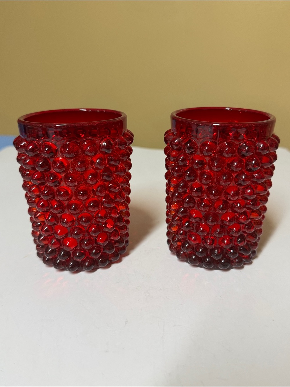 Fenton Ruby Red Hobnail Amberina Glass Tumbler Set - Pair